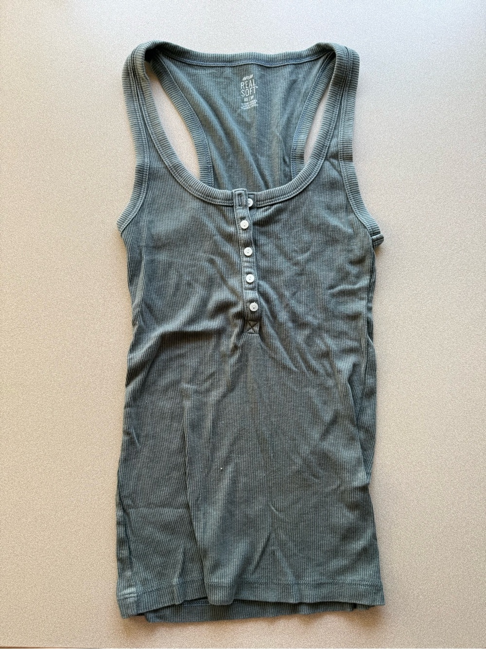 aerie Ribbed Henley Tank Top - Olive